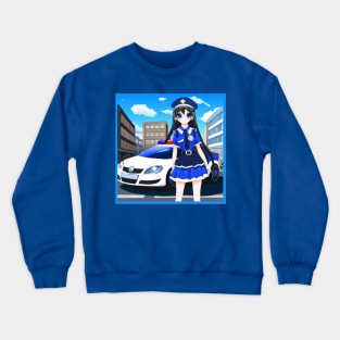 Anime Policewoman with Patrol Car Crewneck Sweatshirt